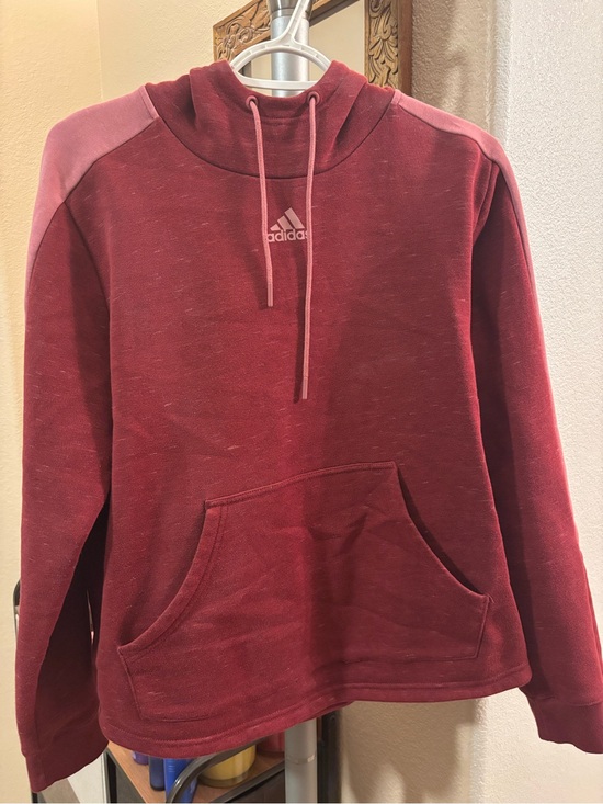 adidas Tops - adidas Burgundy Hoodie with Pink Accent Panels